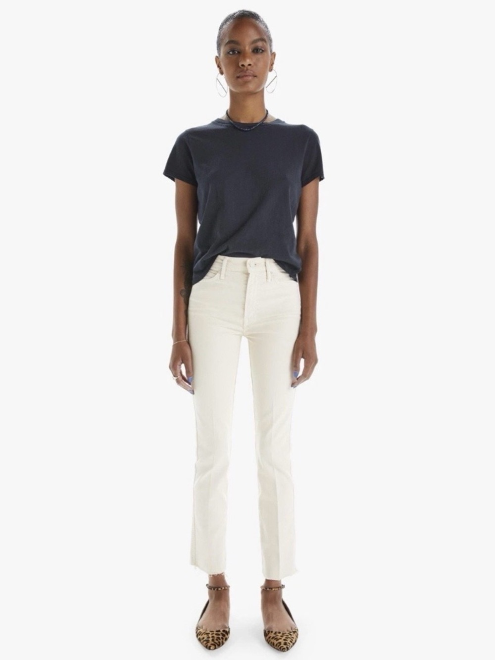 NWT Mother High Waisted Rascal Ankle‎ Fray Chalk It Up Ivory Jeans